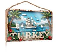 Funny Signs For Home Decor Turkish Sailing Adventure: Palm Trees, Flowers, And Ocean Views Wooded Sign Vintage Decor Wooden Hanging Wall Sign(15X28CM)