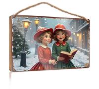 Funny Signs For Home Decor Two Girls In Winter Hats Reading A Book On A Snowy Street Wooded Sign Vintage Decor Wooden Hanging Wall Sign(15X28CM)