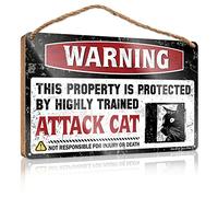 Funny Signs For Home Decor Warning This Property Is Protected By A Highly Trained Attack Cat Wooden Sign Kitchen Wall Sign Bathroom Decor Sign(15X28CM)