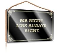 Funny Signs For Man Cave Mr Right Mrs Always Right Wooden Sign Hanging Sign Decor Kitchen Sign Decor(23X35CM)