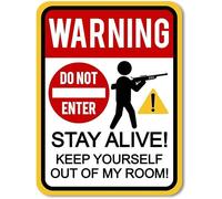 Funny Signs, Warning Stay Alive, Keep Yourself Out of My Room 8 x 12inch Metal Funny Novelty Signs