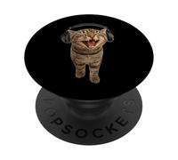 Funny Silly Cat With Headphones Singing Cat Meme Karaoke PopSockets Adhesive PopGrip