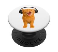Funny Silly Cat With Headphones Singing Cat Meme Karaoke PopSockets Adhesive PopGrip