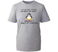 Funny Silly Penguin T-Shirt, As I Get Older I Find My Mind Doesn't Just Wander Funny Shirt, Penguins Lovers Gift(Heather Grey, 2XL)