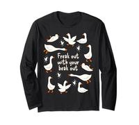 Funny Silly White Goose Freak Out with Your Beak Out Humor Long Sleeve T-Shirt