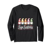 Funny Sip Sisters Gnomes Watercolor Saying Long Sleeve T-Shirt