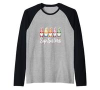 Funny Sip Sisters Gnomes Watercolor Saying Raglan Baseball Tee