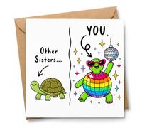 Funny Sister Birthday Card with Envelope, Other Sisters Then You Disco Turtle Design, Colourful Cute Card for Older or Younger Sister, Birthday, Christmas or Just Because Gift from Sister or Brother