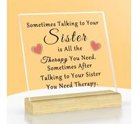 Funny Sister Gifts from Sister Therapy Acrylic Plaque with Wood Stand Therapist Gifts for Women Sister Friendship Gifts for Best Friend Christmas Birthday Mother's Day Gift for Bestie Bff