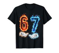 Funny Six Seven 67 Meme Hands Boys Kids Flames Fire Graphics T-Shirt