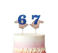 Funny Six Seven Cake Topper, Gen Alpha Slang Cake Decor, Blue Glitter Six Seven 6 7 Hands Cake Topper for Women Men, Funny Birthday/Anniversary Party Decoration