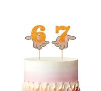 Funny Six Seven Cake Topper, Gen Alpha Slang Cake Decor, Orange Glitter Six Seven 6 7 Hands Cake Topper for Women Men, Funny Birthday/Anniversary Party Decoration