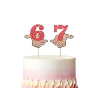 Funny Six Seven Cake Topper, Gen Alpha Slang Cake Decor, Red Glitter Six Seven 6 7 Hands Cake Topper for Women Men, Funny Birthday/Anniversary Party Decoration