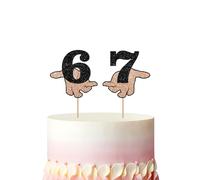 Funny Six Seven Cake Topper, Six Seven 6 7 Birthday Cake Decor, Black Glitter Funny Gen Alpha Slang Cake Topper for Birthday/Anniversary Party Decoration