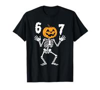 Funny Six Seven Jack-O-Lantern Skeleton Halloween 6 7 Meme T-Shirt