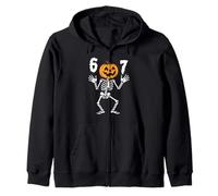 Funny Six Seven Jack-O-Lantern Skeleton Halloween 6 7 Meme Zip Hoodie