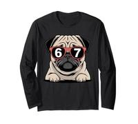 Funny Six Seven Pug Dog Tee 67 Graphic Pug Dogs Sunglasses Long Sleeve T-Shirt