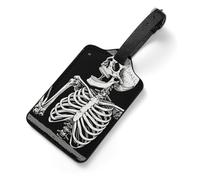 Funny Skeleton Art Tag Luggage with Name Card Identifiers Leather Identifiers Travel Tags Backpack Tag for Long Flight Must Travels Gift Airport Essentials 2.8 X 4.7 in