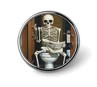 Funny Skeleton Bathroom Canvas Round Badge Cute Enamel Lapel Pin Brooches Button Pin Personalized Clothing Decoration Unisex Badge Holder Hats Bags Shirts Decor