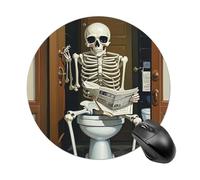 Funny Skeleton Bathroom Canvas Round Mouse Pad Smooth Glide Gaming Mousepad Extra Density Portable Comfortable Mouse Mat for Desk, Home, Office 7.8x7.8 Inches