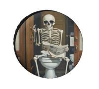 Funny Skeleton Bathroom Canvas Tire Covers Waterproof Anti UV Tire Cover 28inch Single Axle Wheel Covers for RV Truck SUV Trailer Universal for All Seasons
