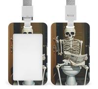 Funny Skeleton Bathroom Id Badge Holder Vertical Id Card Holder with Lanyard Breakaway Hard Heavy Duty Name Tags Badge Holders Waterproof Work Card Holders Protector for Nurse Officer Teacher Security