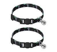 Funny Skeleton Black Cat Collar Breakaway with Bell 2 Pack Small Dog Collar Adjustable 10.6 to 17.1 Inches