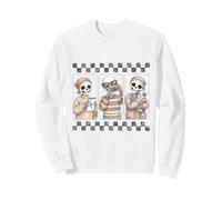 Funny Skeleton Boba Tea Black Cat Bow Cozy Spooky Halloween Sweatshirt