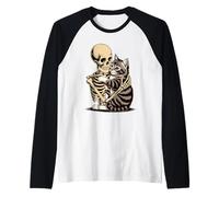 Funny Skeleton Cat Hug Halloween - Cute Spooky Kitty Costume Raglan Baseball Tee