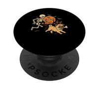 Funny Skeleton Chasing Pug Halloween Costume Dog Lover PopSockets Adhesive PopGrip