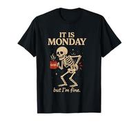 Funny Skeleton Coffee Monday Design for Work and Morning Vib T-Shirt