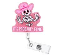 Funny Skeleton Cowboy Badge Reel, RN Badge Buddy, Cute ID Name Work Badge Holder with Retractable Clip for CT Tech Xray Orthopedics LPN CNA MA Nurse Doctor Nursing Student and Medical Workers