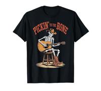Funny Skeleton Cowboy Playing Guitar Halloween Country Music T-Shirt