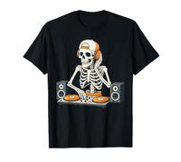 Funny Skeleton DJ Halloween Costume Turntable Music Men Boys T-Shirt
