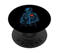 Funny Skeleton Gamer Pixel Heart Retro Console Gaming Humor PopSockets Adhesive PopGrip