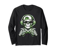 Funny Skeleton Gamer Tee Gaming Headset Gamepad Video Games Long Sleeve T-Shirt