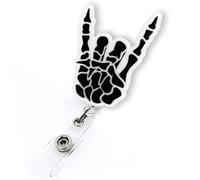 Funny Skeleton Hand Halloween Badge Reel Retractable, Fall Badge Reel for Nurse Nursing RN MA CNA LPN & Medical Worker, Radiology Xray Tech Badge Holder with Alligator Clip & 24” Durable Nylon Cord