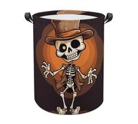 Funny Skeleton Laundry Basket with Handles, Laundry Hamper with Internal Support, Foldable Waterproof Clothes Hamper 44x35cm for Bedroom, Bathroom, Laundry Room, Living Room