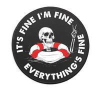 Funny Skeleton Mouse Pad，Cute Round Skull Mousepad with Non-Slip Rubber Base，It's Fine I'm Fine Office Gift for Laptop Gaming Supplies，Stitched Edge Mouse Mat Home Office Desk Accessories