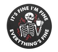 Funny Skeleton Mousepad, It's Fine I'm Fine Mouse Pad with Stitched Edge Non-Slip Rubber Base, Skull Round Mouse Mat for Laptop Gaming Supplies, Office Gifts Home Office Desk Accessories