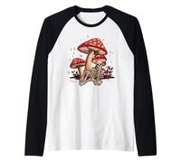 Funny Skeleton Mushroom Head Skull Mycophile Foraging Raglan Baseball Tee