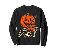 Funny Skeleton Playing Violin Pumpkin Head Halloween Music Sweatshirt
