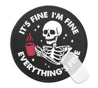Funny Skeleton Round Mouse Pad, It's Fine I'm Fine Everything's Fine Mousepad for Laptop, Small Mouse Mat with Non-Slip Rubber Base Stitched Edge for Wireless Mouse Home Office Desk Decor