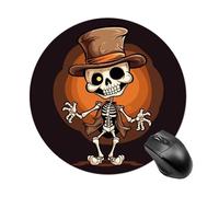Funny Skeleton Round Mouse Pad, Non-Slip Rubber Base Waterproof Washable, Computer Mouse Mat for Office Gaming Studying, Premium-Textured Durable Portable Circle Mousepad for Desktop PC Notebook