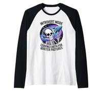 Funny Skeleton Spaceship Antisocial Space Travel Humor Raglan Baseball Tee