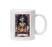 Funny Skeleton Themed Tarot Cards Ceramic Mug - Various Designs - Reusable, Coffee- Comes Noxed Ready for Gifting (Death Before Decaf)