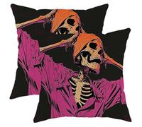 Funny Skeleton Throw Pillow Cover Set of 2 Gothic Hip Hop Cool Elegant Funky Pink Cozys Velvet Cushion Covers with Zipper Decorative Office Bed Sofa Porch Pattern Pillow Cases 16x16 Inch