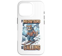 Funny Skiing Cat The Meowtains Are Calling Mountain Lover Case for iPhone 16 Pro