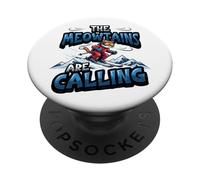 Funny Skiing Cat The Meowtains Are Calling Mountain Lover PopSockets Adhesive PopGrip