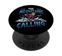 Funny Skiing Cat The Meowtains Are Calling Mountain Lover PopSockets Adhesive PopGrip